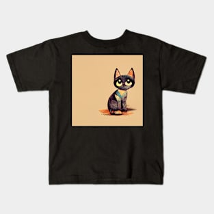 Cute Cat pattern 44 regular grid Kids T-Shirt